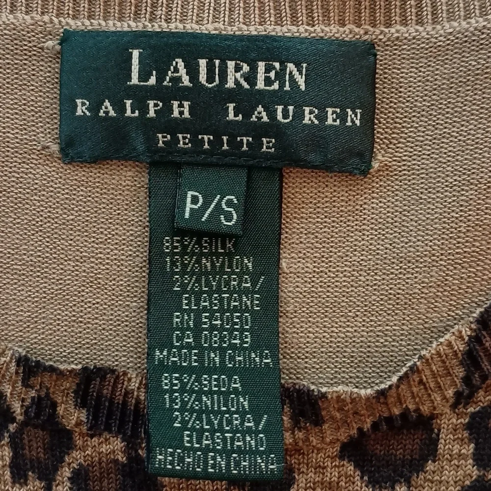Lauren Ralph Lauren Womens Pullover Sweater Brown Leopard Sleeveless Pet…